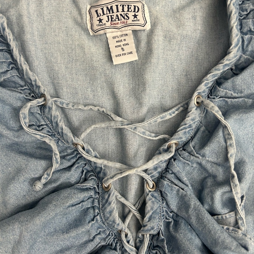 90s Ruffle Light Blue Lace-Up Top - Picture 3 of 4